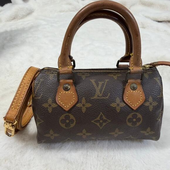 Louis Vuitton Brown Monogram Mini Speedy Crossbody Bag with LV Strap - Picture 1 of 15